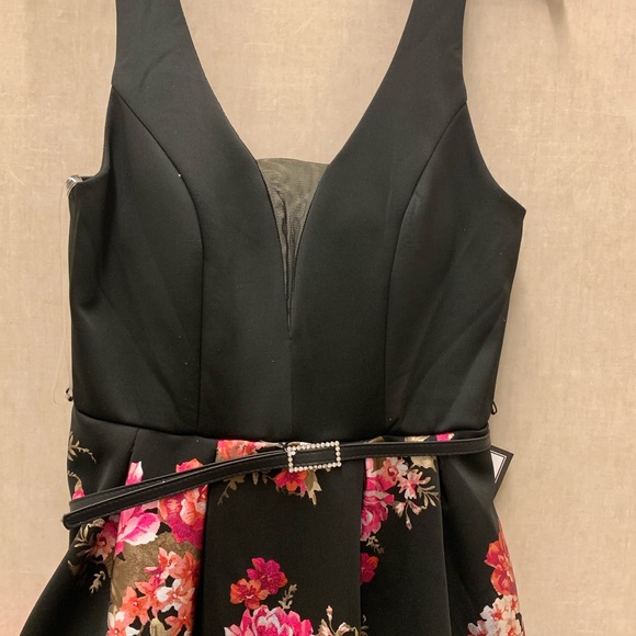 Crystal Doll Prom dress black satin with floral - Picture 3 of 8